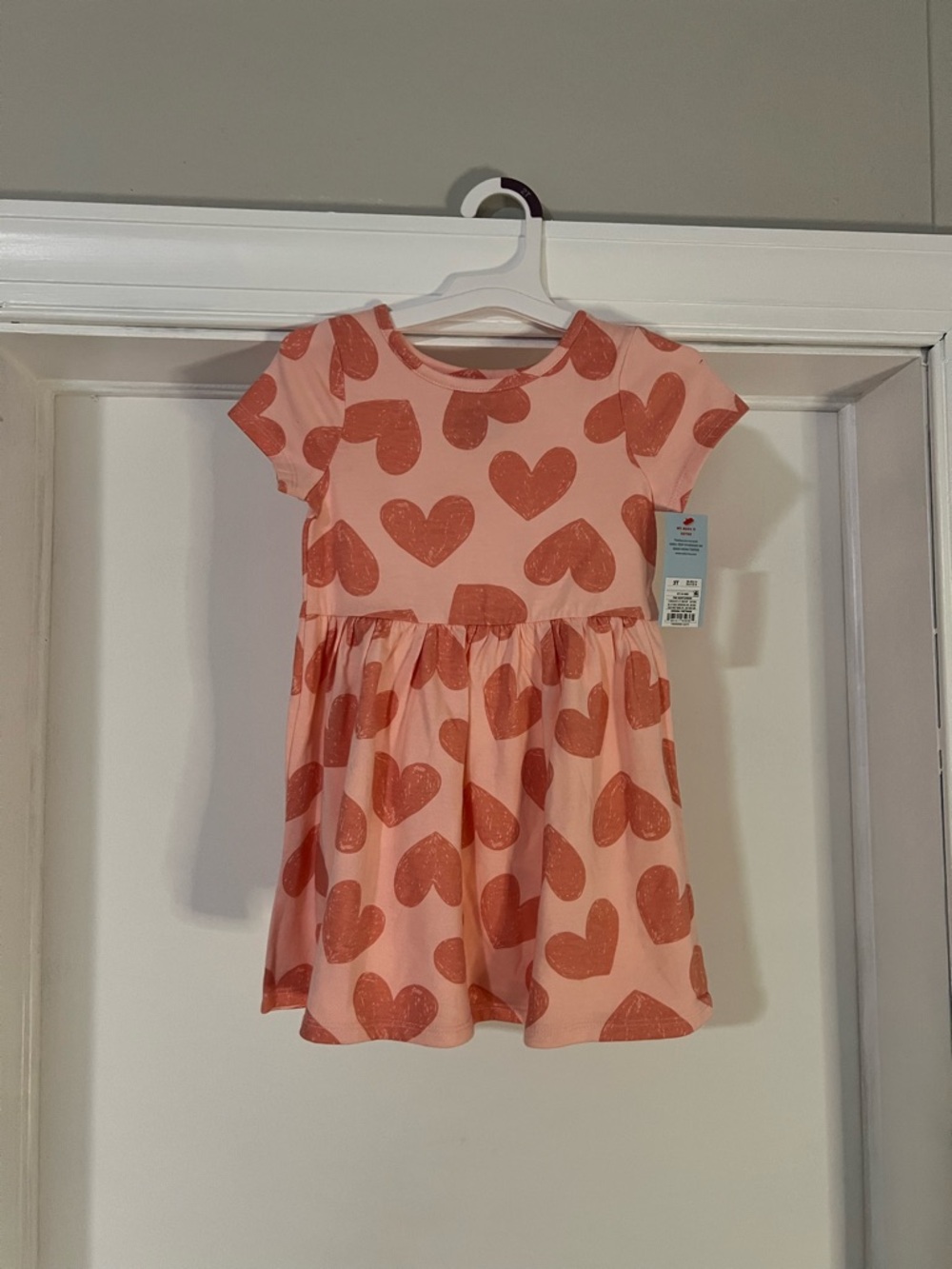 NWT Pink Heart Toddler Girls Short Sleeve Rib Skater Dress Size 3T Kids